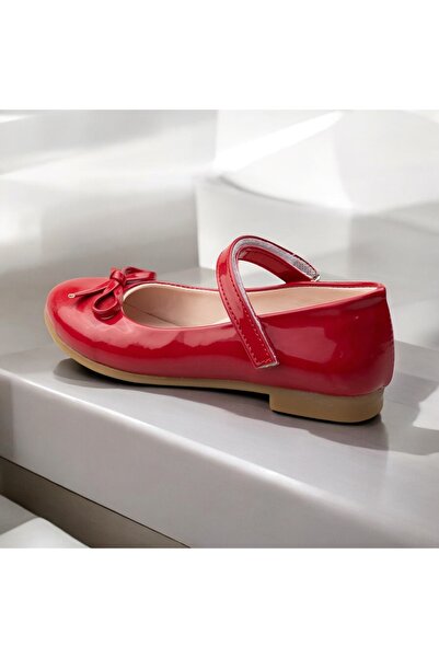 JOJO KIDS Girl's Red Patent Leather Velcro Orthopedic Ballerina Shoes, Daily Ballerinas, Non-Slip Sole, Evening Dress Ballerinas