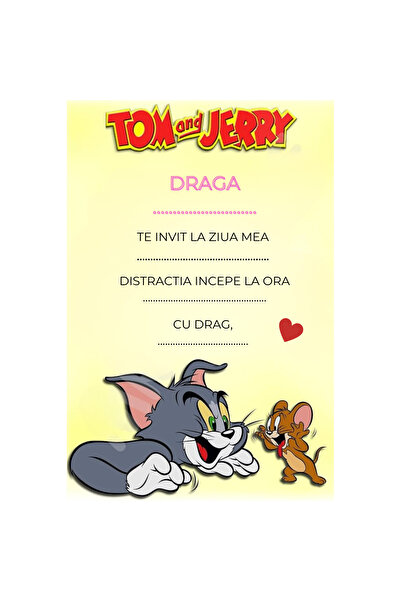 OEM Set 10 invitatii tip formular pentru copii Tom si Jerry, Format A6, plic inclus