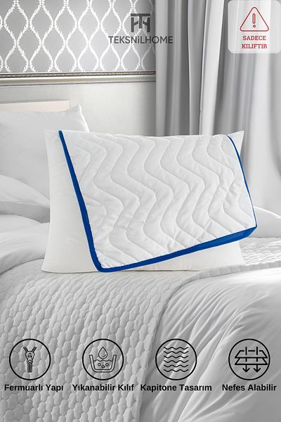 TeksNil Home Quilted Air Conditioned Pillow Case Blue Piping 50X70Cm
