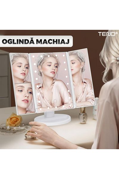 Teno Teno® Cosmetic Makeup Mirror, 4 magnification modes, makeup stand, white