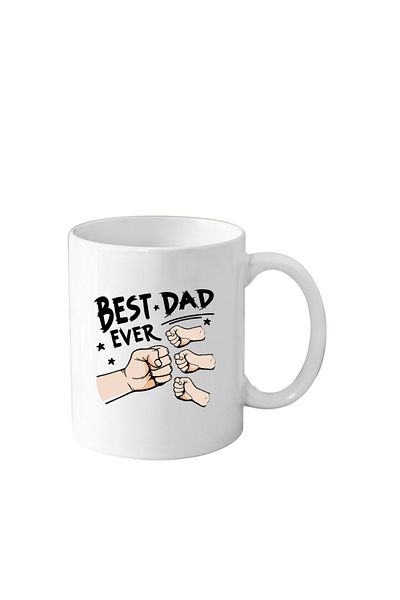 OEM Cana din ceramica cu mesaj BEST DAD EVER, tata si 3 copii, alba, 330 ml
