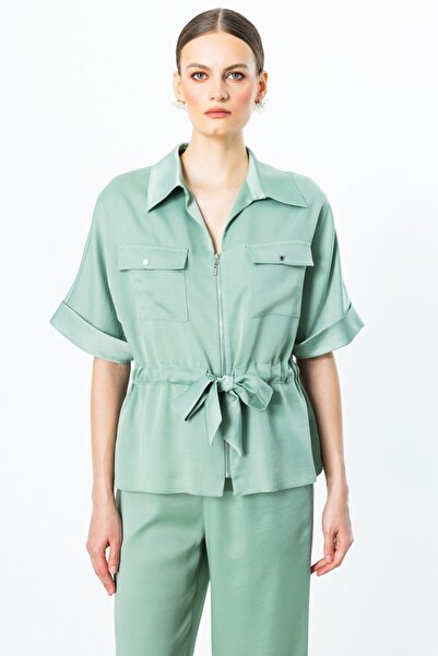 Ekol Kapak Cepli Beli Kuşaklı Bluz