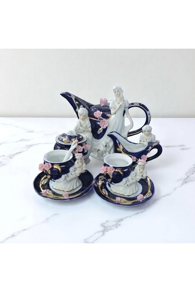Romantik Figürlü Porselen Çay/Kahve Takımı – 6 Parça