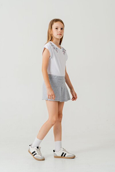 Mışıl Kids Printed Bottom Pleated Embroidered Girl's Shorts - T-Shirt Set