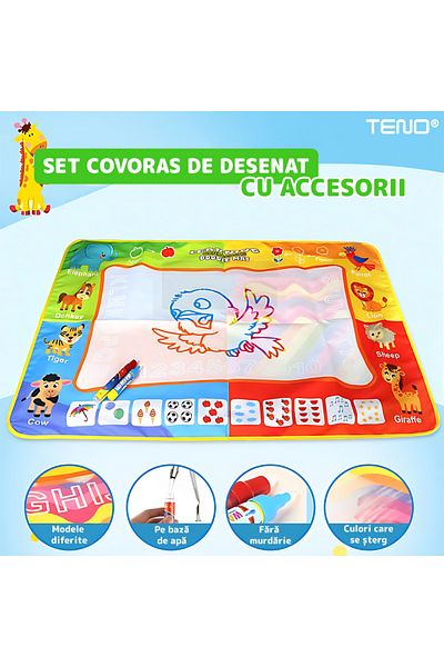 Teno Teno® Water Painting and Drawing Mat, accessories included, 9 stencils, multicolor