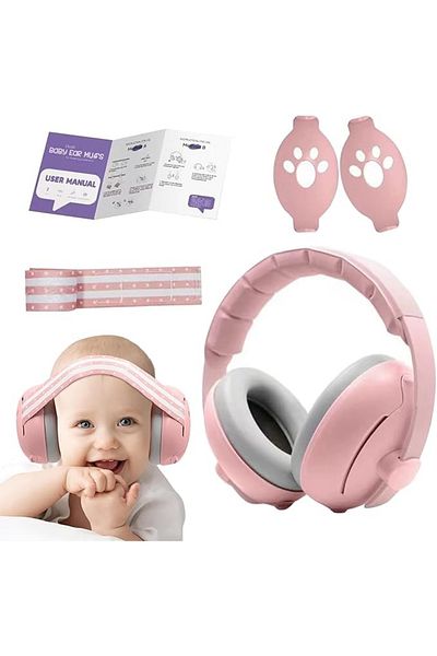 WePro Store 2 in 1 Baby Ear Muffs 3 to 48M, 25dB Noise Canceling, Soft and Classic Band, Pink