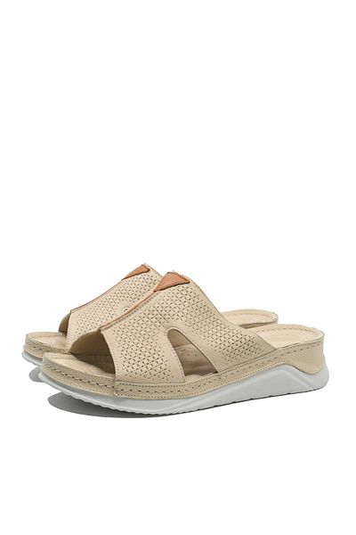Bioflex Saboți wedge Bio Flex cu talpa anatomică, bej din piele naturală