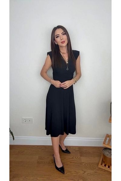 nedo7 Women's Short Sleeve Double Breasted Collar Waist Corsage Ice Cream Midi Janjan Crepe Dress