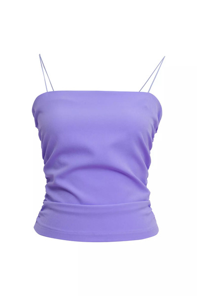 Keikei Mor krep kolsuz kısa crop top