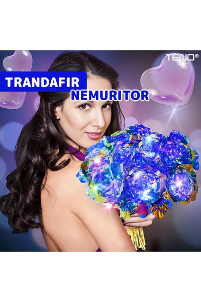 Teno Trandafir Artizanal Teno®, efect de cristal, aspect auriu, 22 x 13 cm, albastru