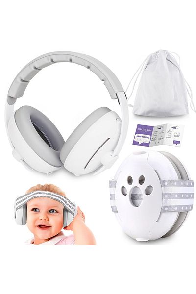 WePro Store 2-in-1 Baby Ear Muffs 3–48M – 25dB Noise Canceling, Soft and Classic Band, White