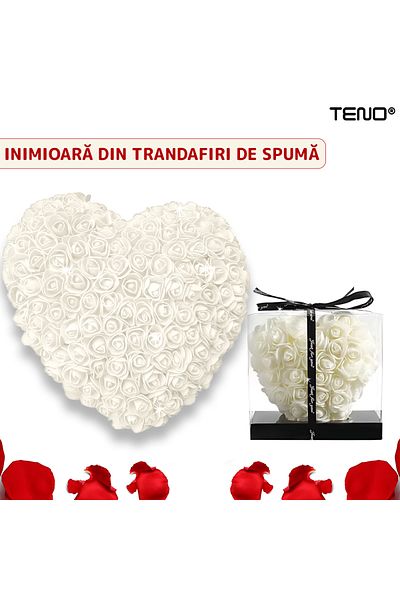 Teno Inimioara din Trandafiri de Spuma Teno®, floral alb, nemuritoare, 17 cm