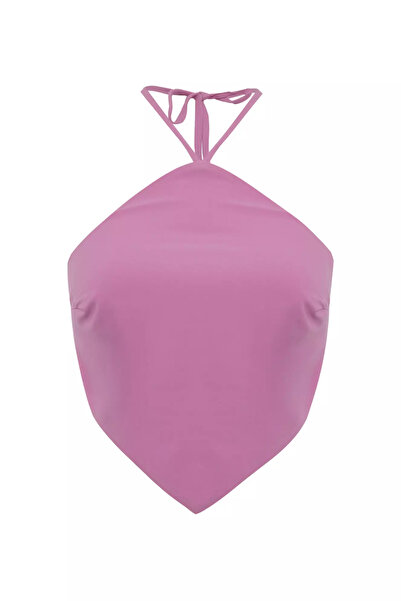 Keikei Pembe krep kolsuz crop top