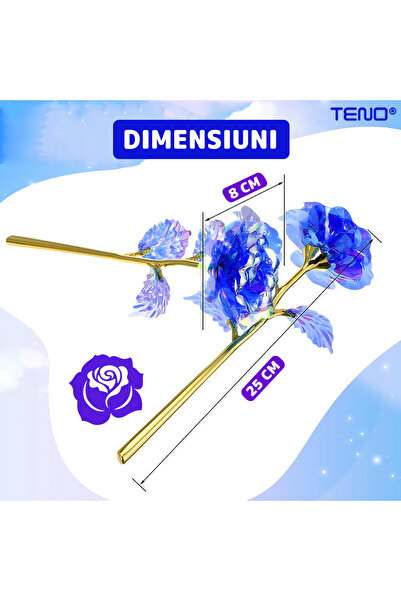 Teno Trandafir Artizanal Teno®, efect de cristal, aspect auriu, 22 x 13 cm, albastru