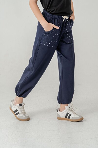 Mışıl Kids Долнище за момичета с джобове Stoned и еластични крачоли и тапи Brit