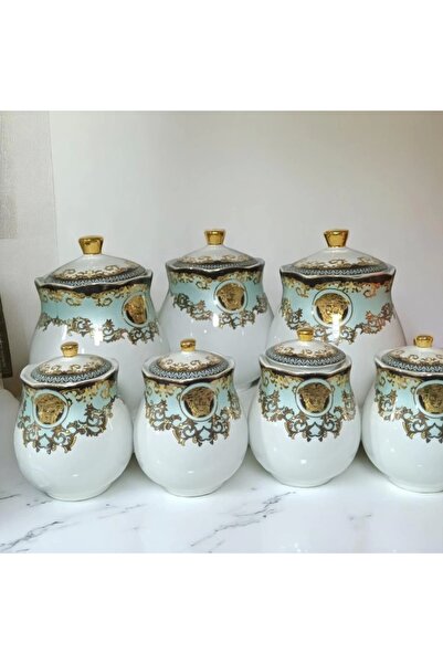 Zuccara Maison Altın Detaylı Klasik Desenli Porselen Baharatlık Seti – 7 Parça
