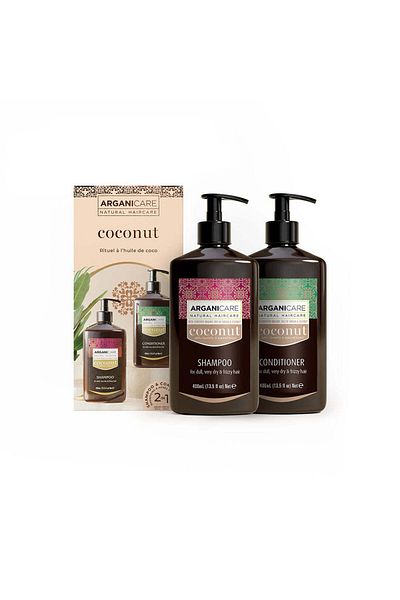 Arganicare Shampoo & Conditioner Set, Coconut and Argan Oil, for dull, dry, frizzy hair, Arganicare, 400 ml x2