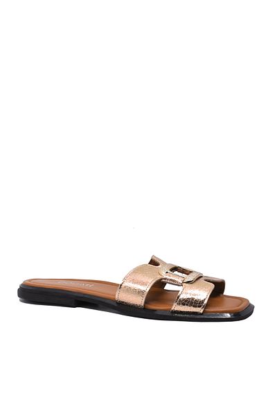 Dogati Dogati flat clogs in metallic rose gold, made of genuine leather