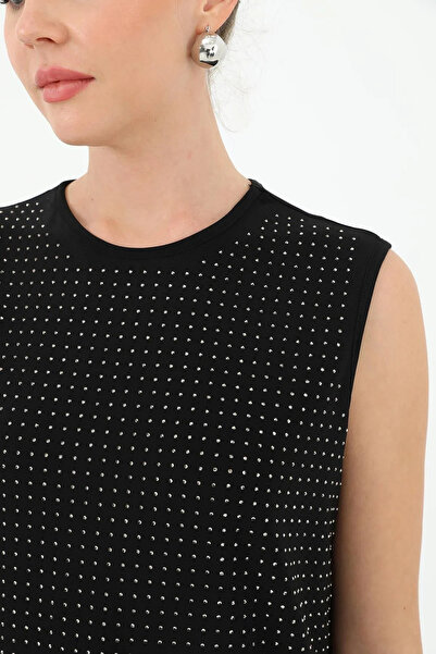 dgs look Black Sleeveless Viscose Underwear with Stone Detail on the Front