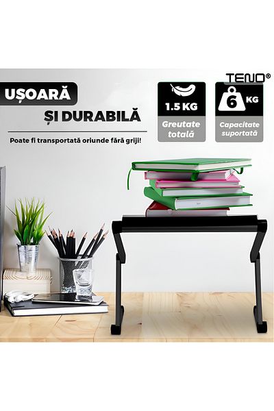 Teno Masuta pentru Laptop 2 in 1 Teno®, reglabila pe inaltime, multifunctionala, 42 x 26 cm, negru