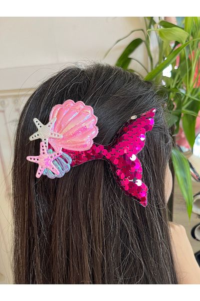 PONÇİK ACCESSORİES Large Shiny Pearlescent Sequin Mermaid Tail Side Buckle