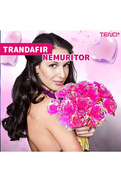Teno Trandafir Artizanal Teno®, efect de cristal, aspect auriu, 22 x 13 cm, roz