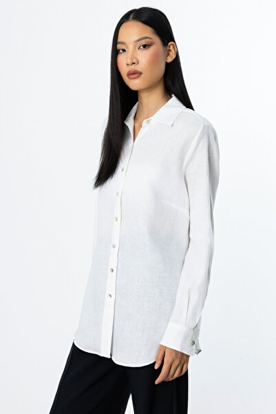 Ekol Μπλούζα από λινό κεντημένο με πεταλούδες εκρού 03114