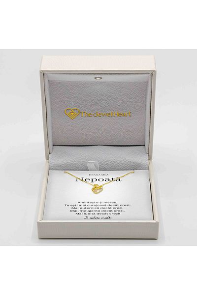 The Jewel Heart Colier Lebădă pentru Nepoată – Argint 925 cu Aur 14K, Cadou Cu Cutie LED