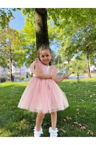 Minizade Baby Girl Girl's Tulle Bow Lined Special Day Birthday Party Wedding Princess Evening Dress