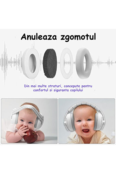 WePro Store Chrániče sluchu 2 v 1 pro miminka 3-48 měsíců, elastický čelenka, ochrana sluchu, potlačení hluku 25 dB, šedé