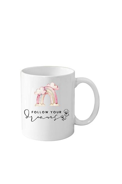 OEM Funny ceramic mug, with inspirational/motivational message, white, 330 ml, Follow Dreams model