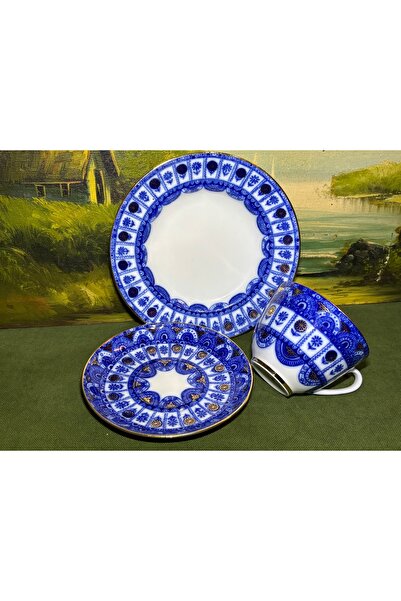 tayfuntufan antika koleksiyon rus lomonosov çay kahve fincanı fincan tabağı ve pasta tabağı -kjf9845