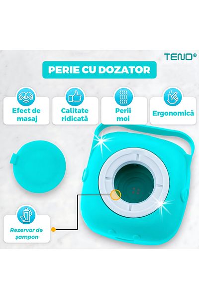 Teno Perie din Silicon cu Dozator Teno®, pentru oameni/animale, silicon sigur, reutilizabila, turcoaz
