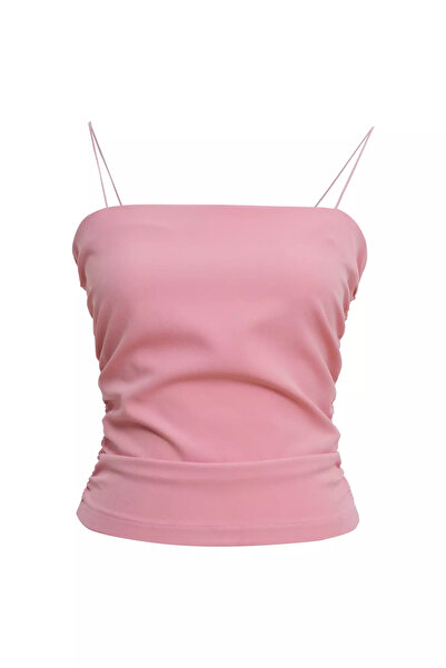 Keikei Pudra krep kolsuz kısa crop top