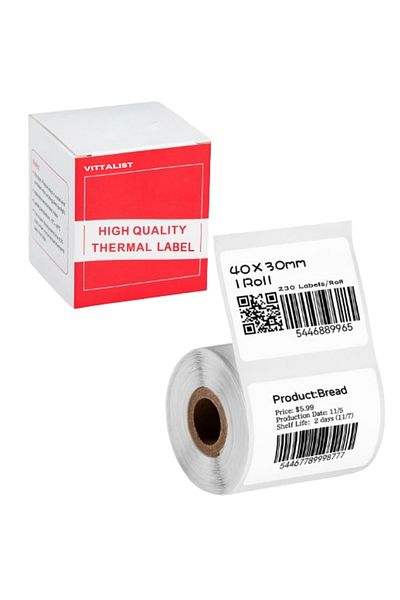 Vittalist Thermal Self-adhesive Labels Roll, 40 X 30 Mm, 230 Labels/roll