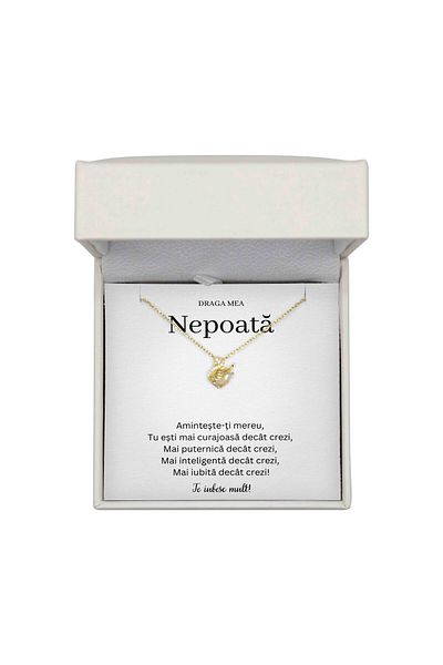 The Jewel Heart Colier Lebădă pentru Nepoată – Argint 925 cu Aur 14K, Cadou Cu Cutie LED