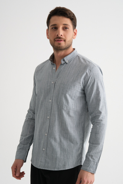 Klothy Ανδρικό μακρυμάνικο βαμβακερό πουκάμισο μονής τσέπης κανονικής εφαρμογής 2635