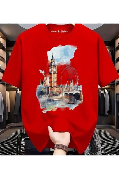 New Shine 1 T-Shirt Is a Gift for Purchases of 6 or More in the Cart - Landscape London Printed Oversize T-Shirt