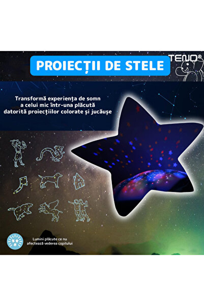 Teno Lampa de Veghe Testoasa Teno®, proiector de lumini, 8 constelatii, albastru