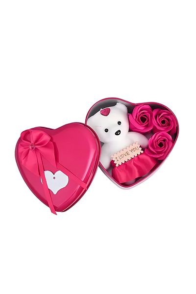 Teno Ursulet cu Trandafiri din Sapun Parfumati Teno®, ”I LOVE YOU”, 3 trandafiri, roz