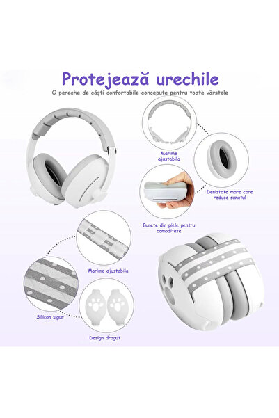 WePro Store Chrániče sluchu 2 v 1 pro miminka 3-48 měsíců, elastický čelenka, ochrana sluchu, potlačení hluku 25 dB, bílé