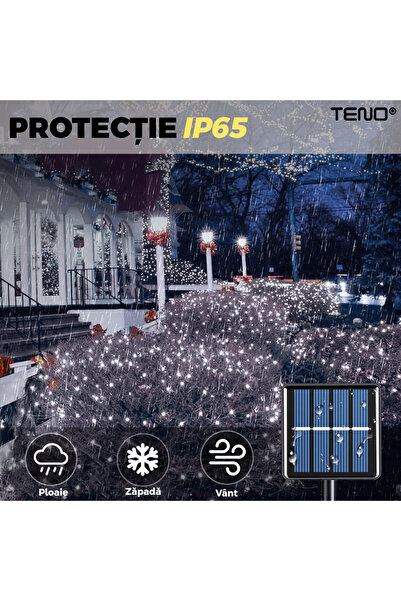 Teno Γραμμική Χριστουγεννιάτικη Εγκατάσταση με Ηλιακό Πάνελ Teno®, 10 m, 8 εφέ φωτισμού, 100 LED, ψυχρό λευκό