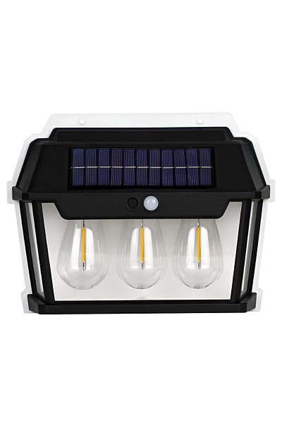 Teno Lampa Solara de Perete LED Tip Felinar Triplu Teno®, IP65, Waterproof, exterior, negru