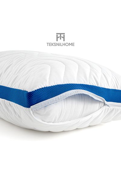 TeksNil Home Quilted Air Conditioned Pillow Case Blue Piping 50X70Cm