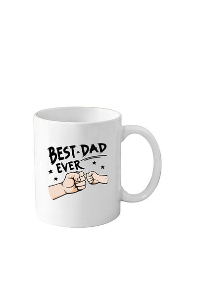 OEM Cana din ceramica cu mesaj BEST DAD EVER, tata si 1 copil, alba, 330 ml