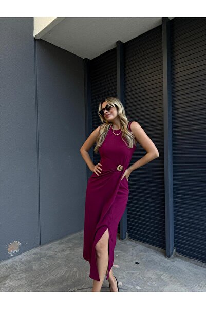 HARMONY GLOBAL Rochie midi cu mâneci zero cu catifea de mere cu cataramă – el...