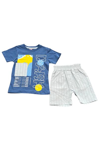 Hafez Kids Men's Summer Pocket Shorts and T-Shirt Dark Digital Printed Luxury Double Suit