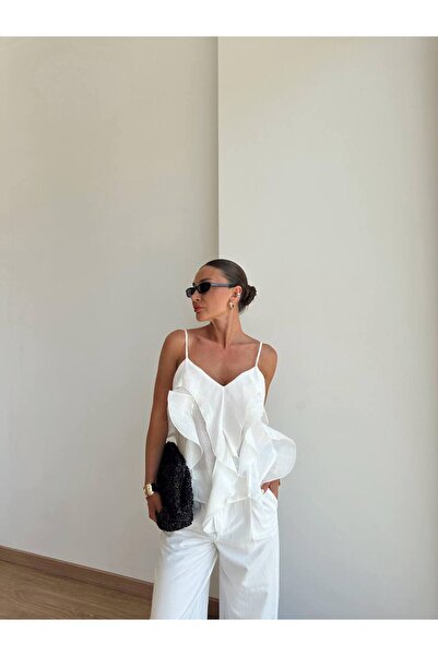 Miss Beyoğlu Bluză lejeră din țesătură de in daneză, cu design de designer și...