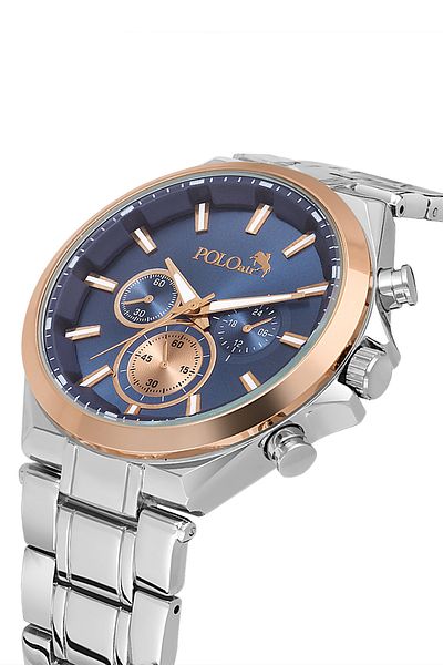 Polo Air Sport Case Men Wrist Watch Silver Navy Blue Copper Color Pl-0996E2X