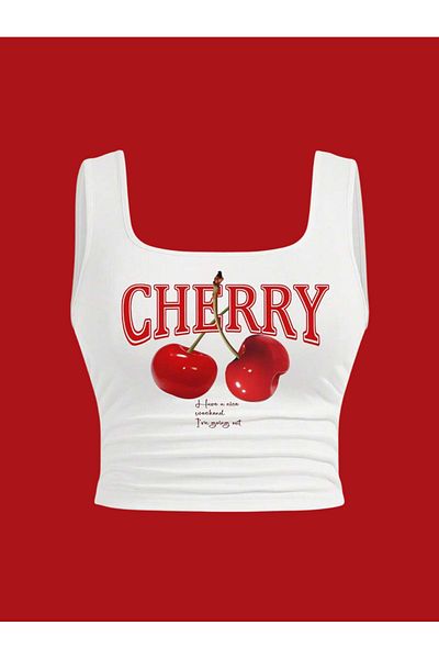 Bozz&Bozz Collection Women's Have a Nice Weekend Cherry Strap Crop Tank Top